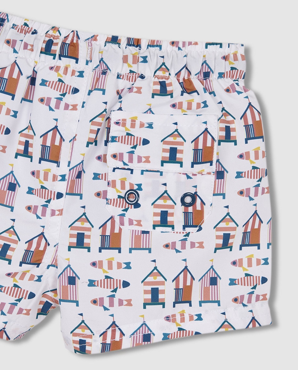 Fato de Banho Estampado com Casinhas Branco-5