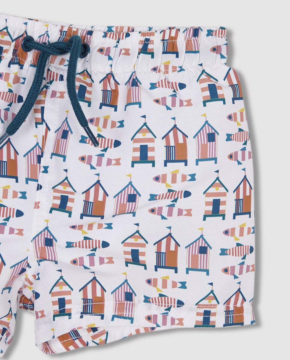 Fato de Banho Estampado com Casinhas Branco-4