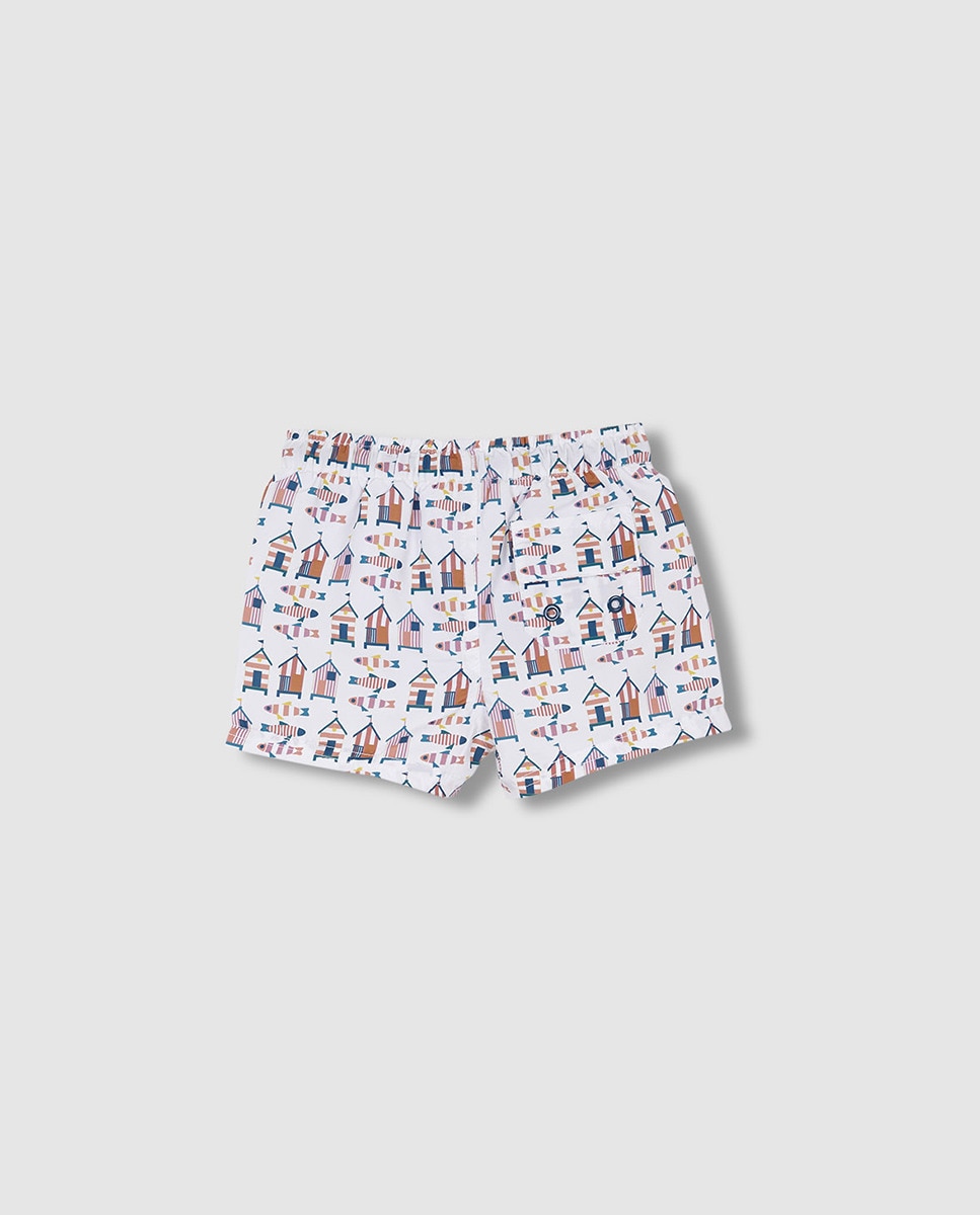 Fato de Banho Estampado com Casinhas Branco-3