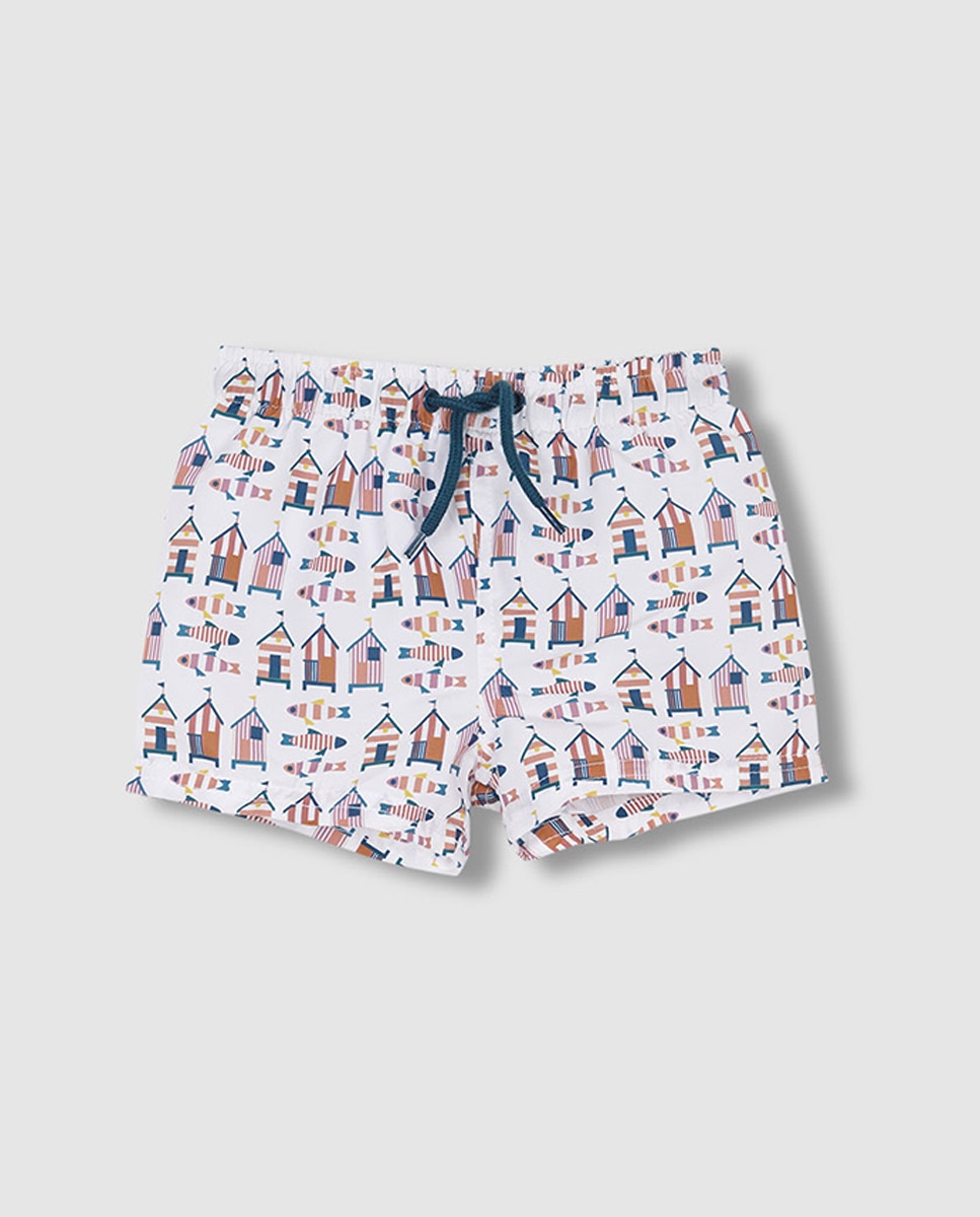 Fato de Banho Estampado com Casinhas Branco-2