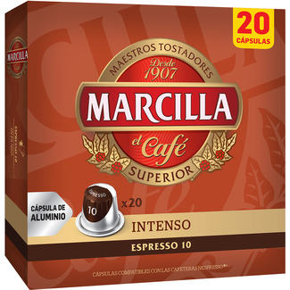 café Espresso Intenso intensidad 10 estuche 20 cápsulas compatibles con máquinas Nespresso - Marcilla