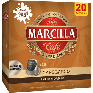 café largo intensidad 10 estuche 20 cápsulas compatibles con máquinas Nespresso - Marcilla