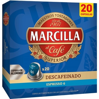 café descafeinado Espresso intensidad 6 estuche 20 cápsulas compatibles con máquinas Nespresso - Marcilla