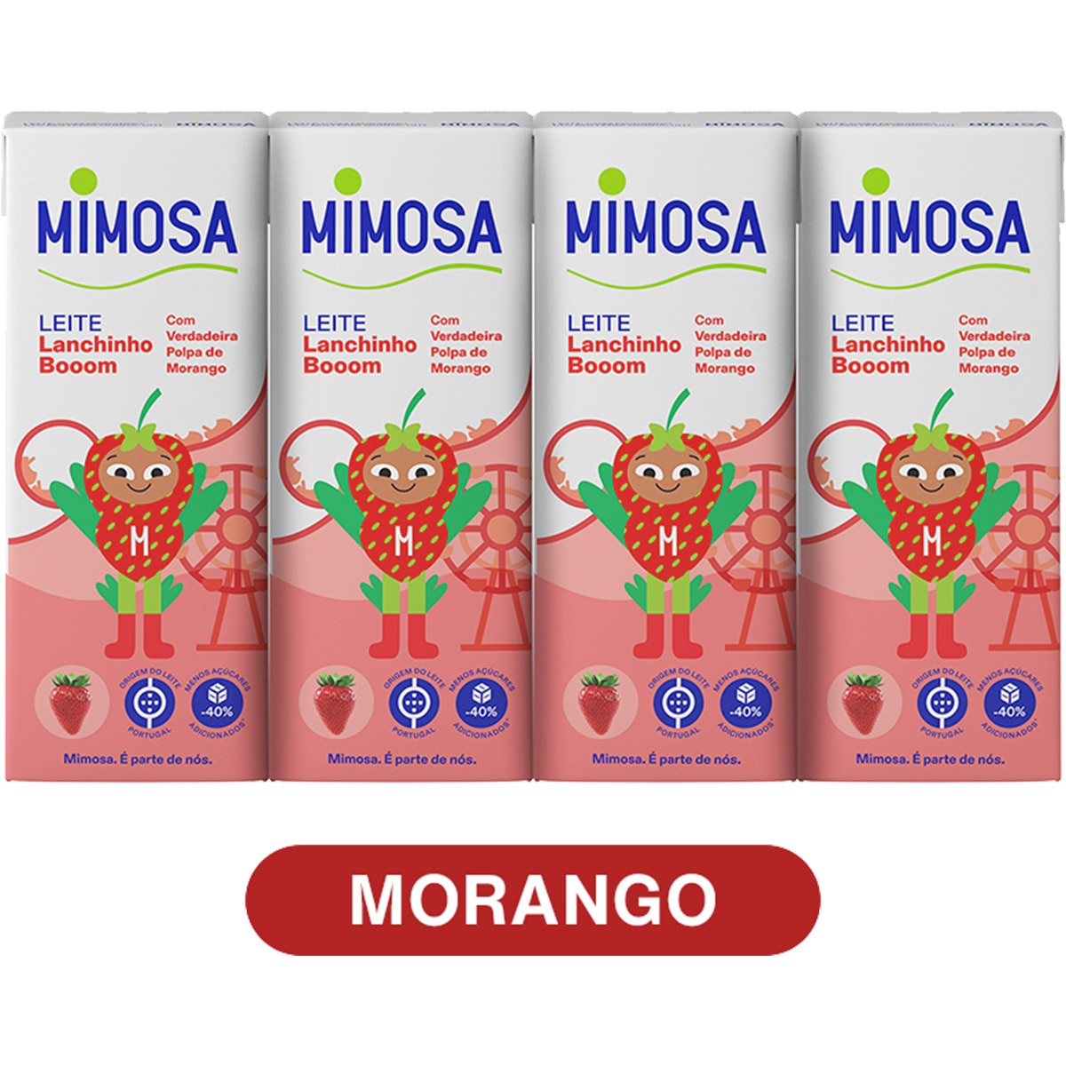 Leite Morango Lanchinho Booom Pack 4 unidades embalagem 800 ml
