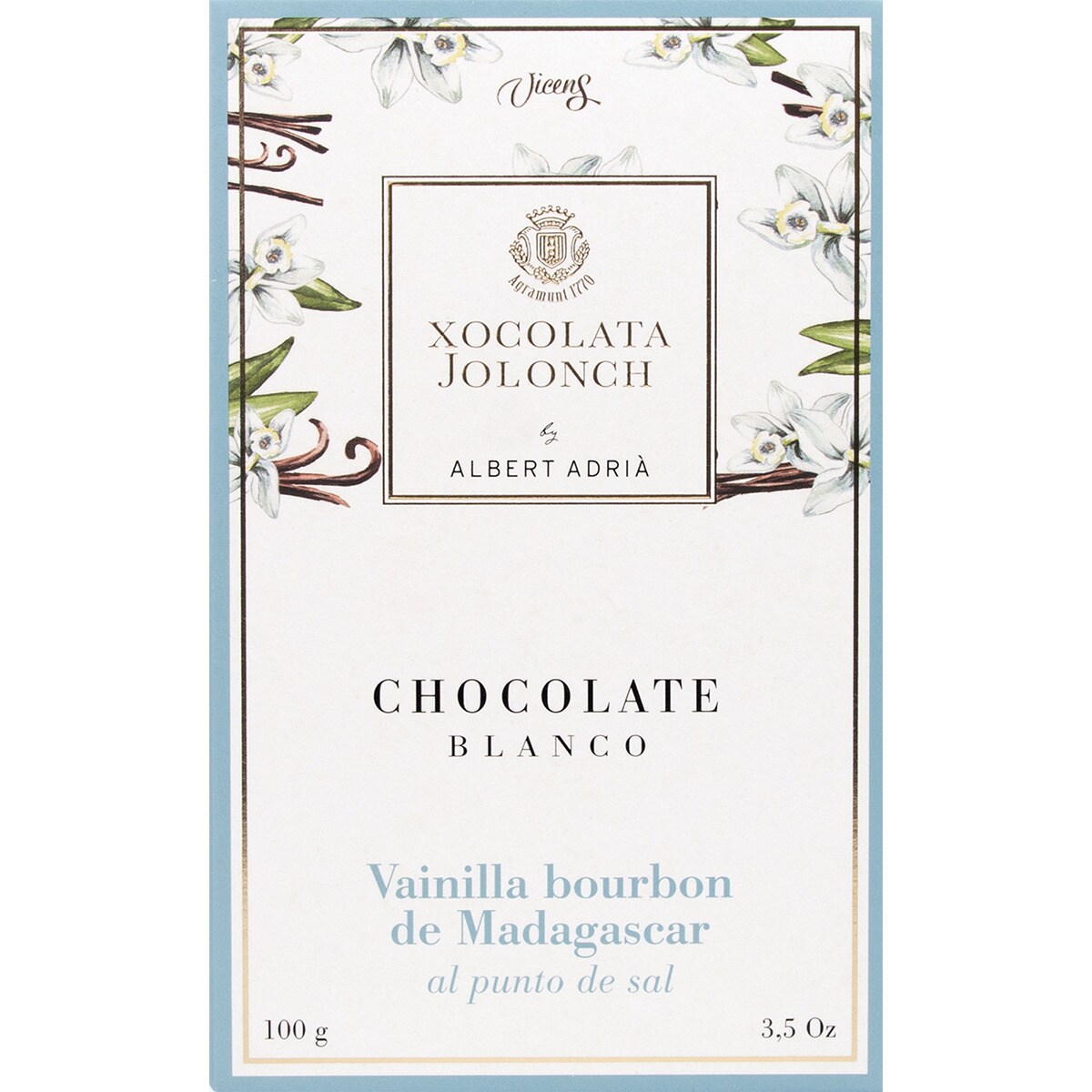 chocolate blanco con vanilla bourbon de Madagascar al punto de sal tableta 100 g
