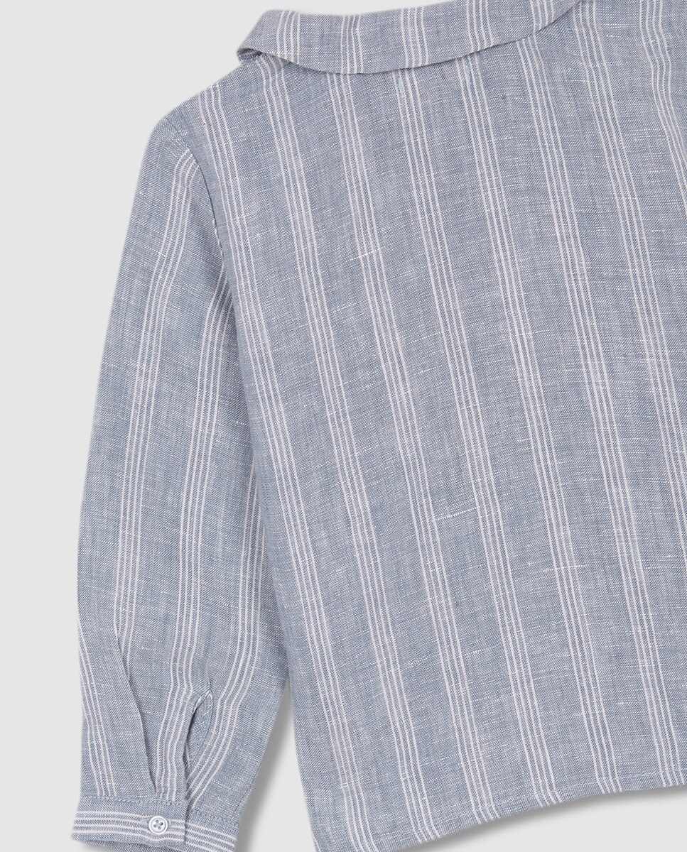 Camisa com Gola Bebé às Riscas Azul-6