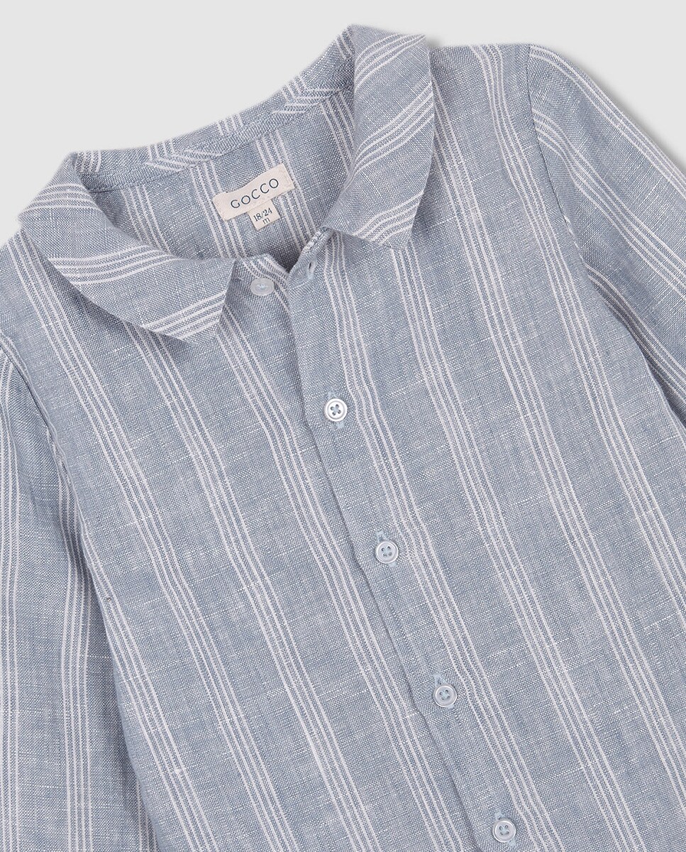 Camisa com Gola Bebé às Riscas Azul-5