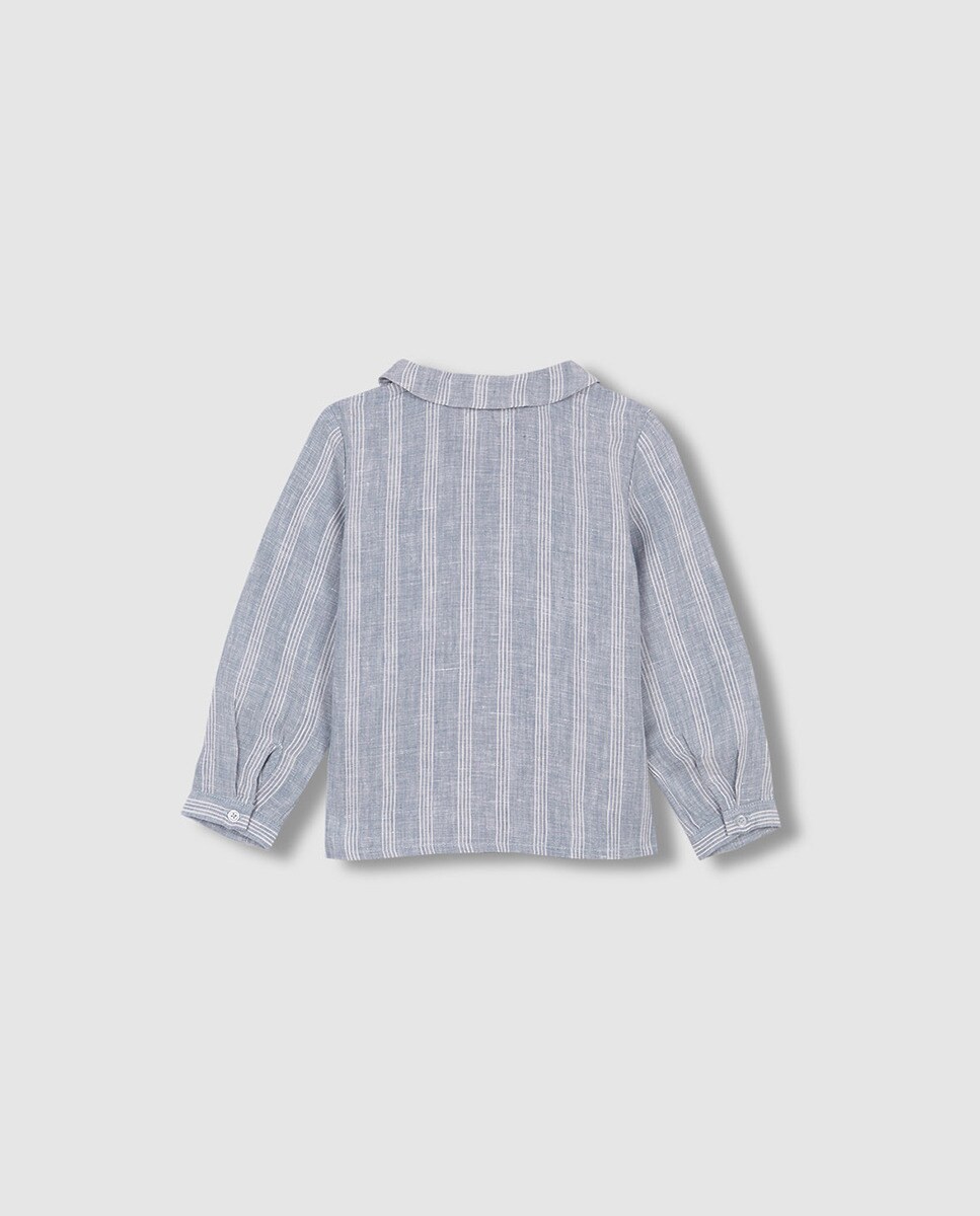 Camisa com Gola Bebé às Riscas Azul-4