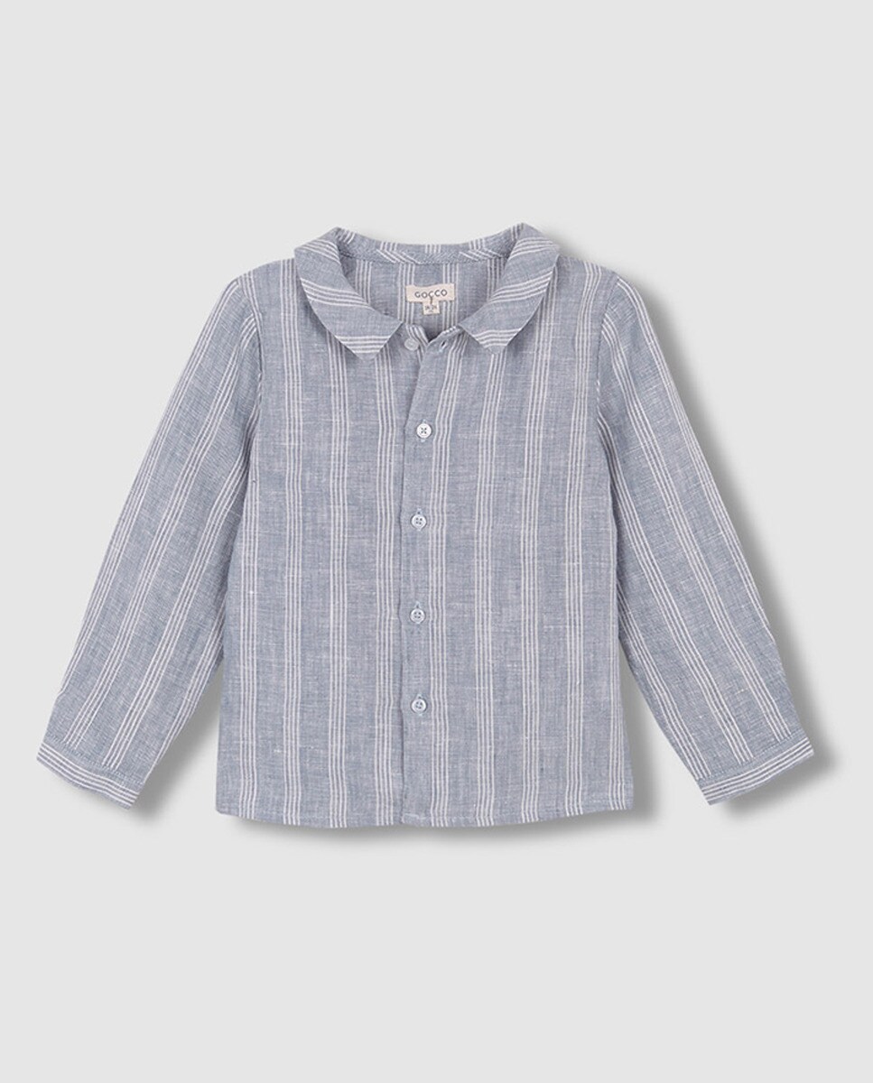 Camisa com Gola Bebé às Riscas Azul-3