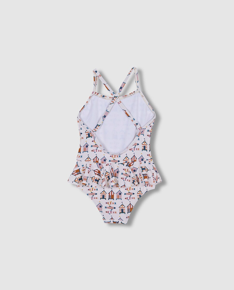 Fato de Banho Estampado com Casinhas Branco-3