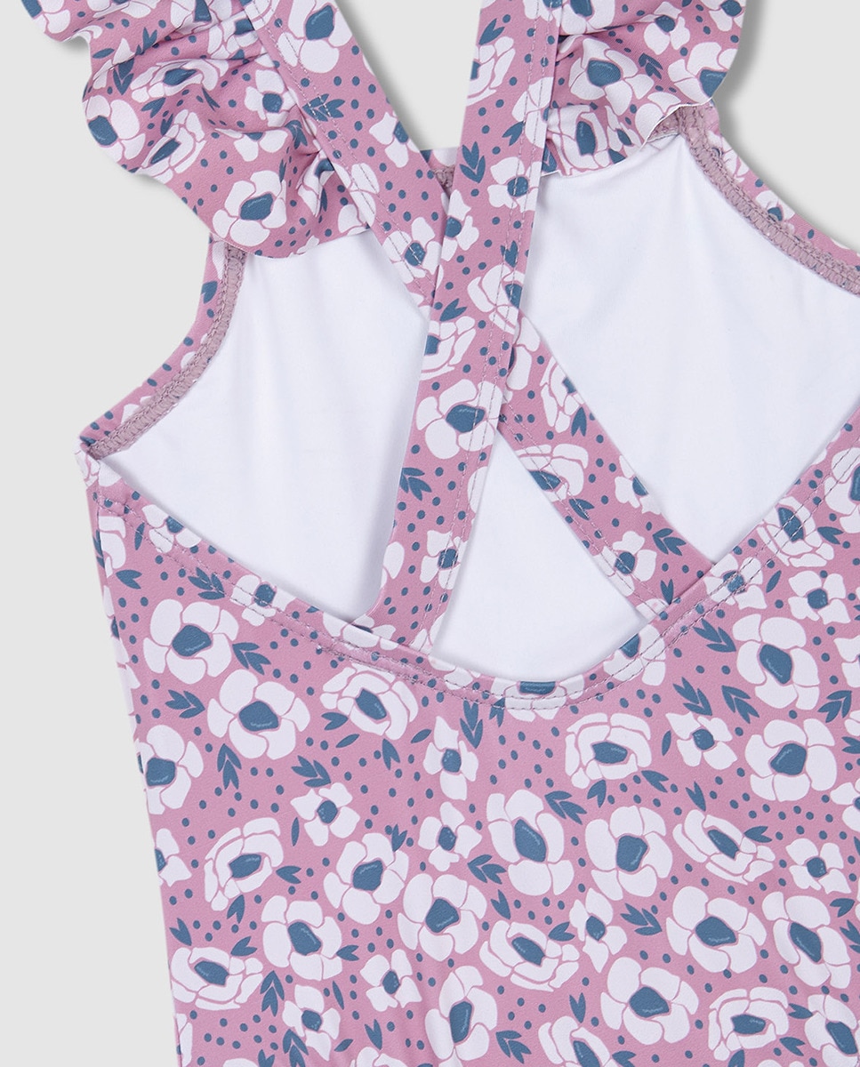 Fato de Banho com Estampado Floral Grande Rosa-6