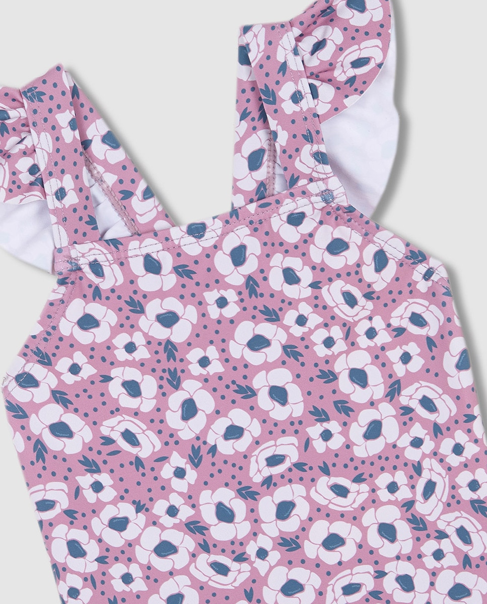 Fato de Banho com Estampado Floral Grande Rosa-5