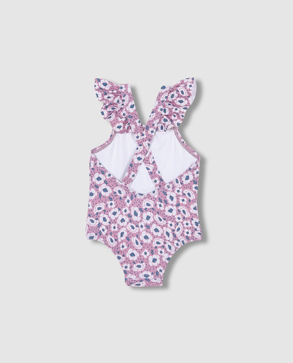 Fato de Banho com Estampado Floral Grande Rosa-4