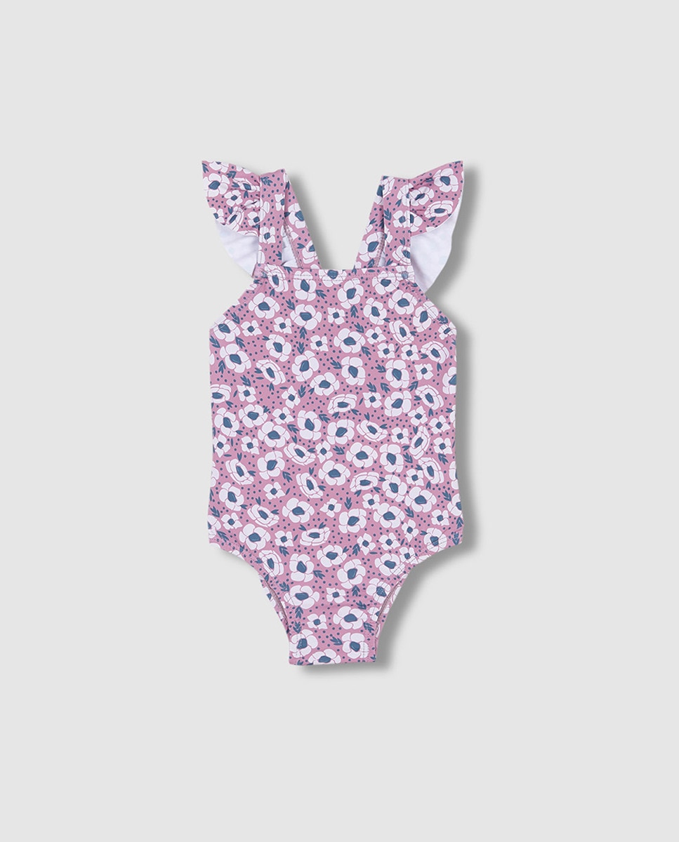 Fato de Banho com Estampado Floral Grande Rosa-3