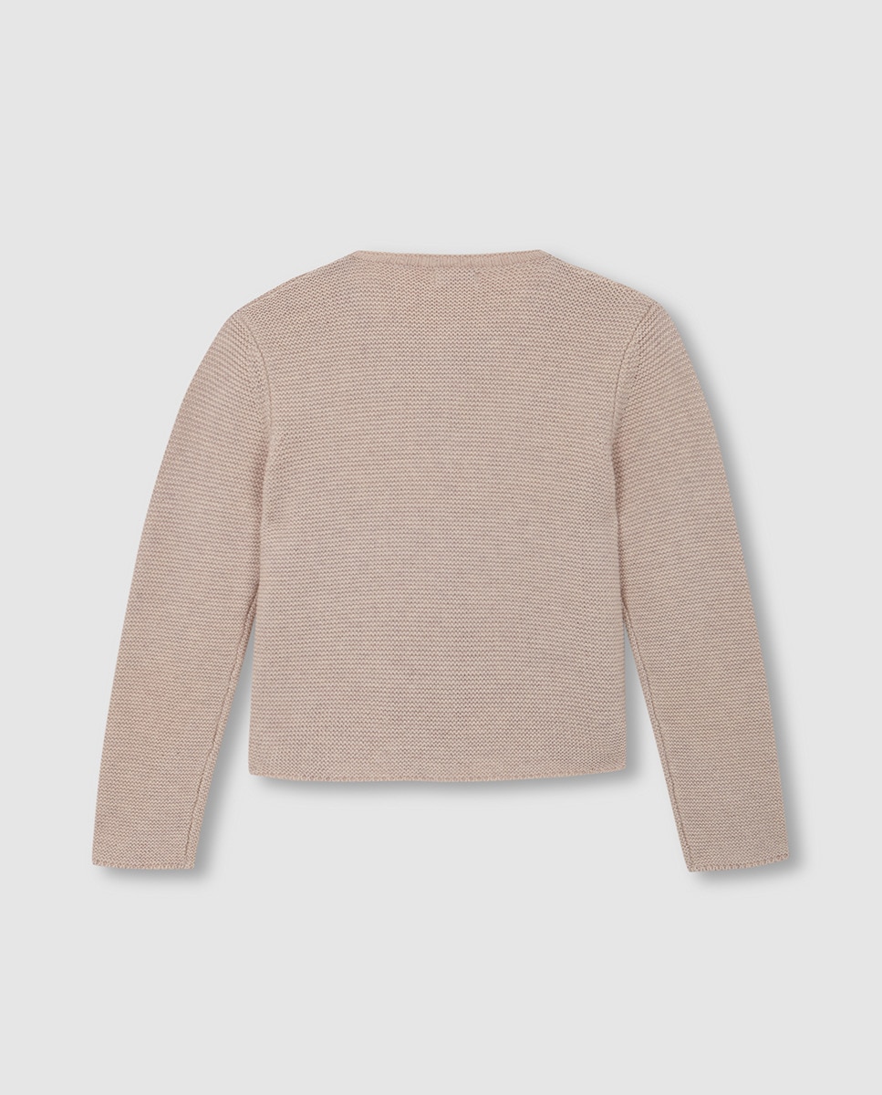 GOCCO - Chaqueta De Punto Niña, Color Piedra Melange, Chaqueta Con Cuello Grande, Detalles De Colores, Cierre De Botones, Estilo Elegante, Ropa Infantil Versátil, Diseño Exclusivo, De 7 A 8 Años