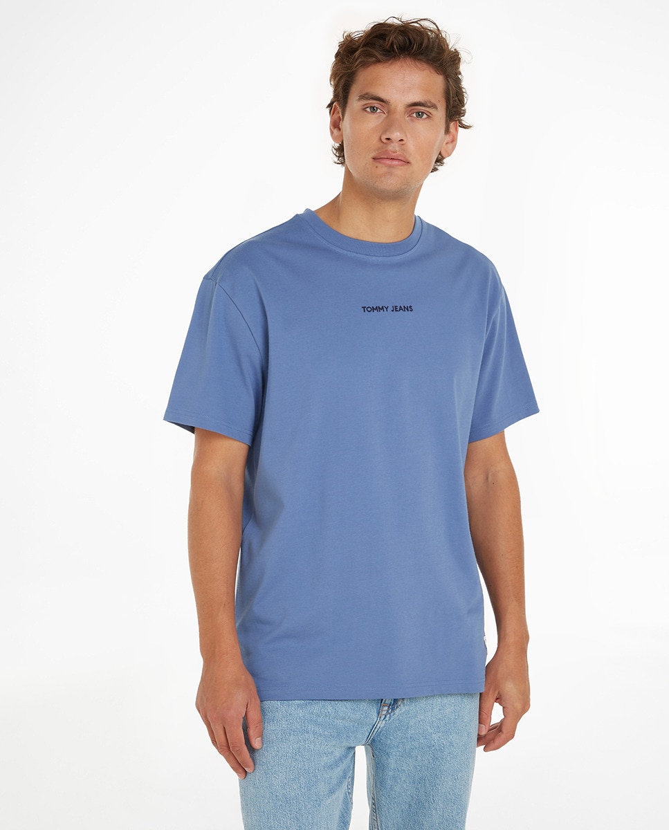 T-shirt Regular Fit com Manga Curta Azul-índigo-1