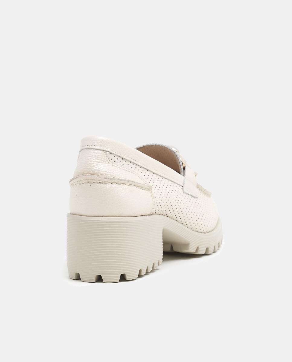 Mocassins com Salto de Bloco e em Pele Branco-4