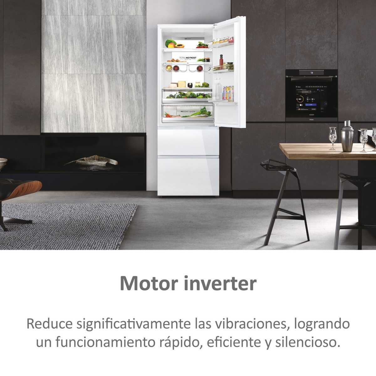 Frigorífico combi Haier, Wifi, Total No Frost, 70 cm de ancho 3D 70 Series 7- HTW7720DNGW Cristal blanco-10