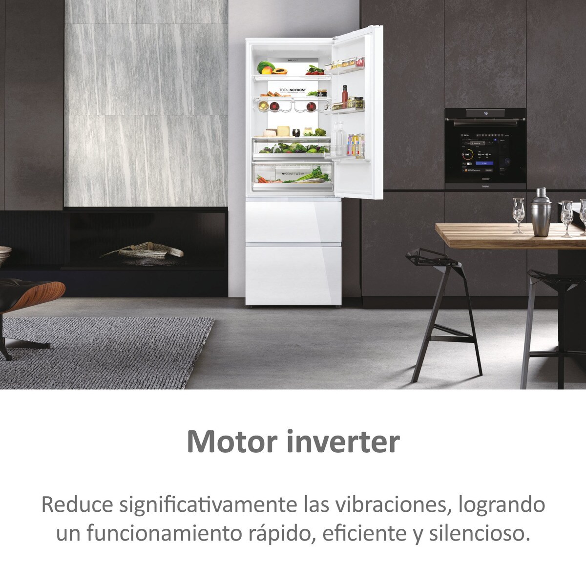 Frigorífico combi Haier, Wifi, Total No Frost, 70 cm de ancho 3D 70 Series 7- HTW7720DNGW Cristal blanco-10