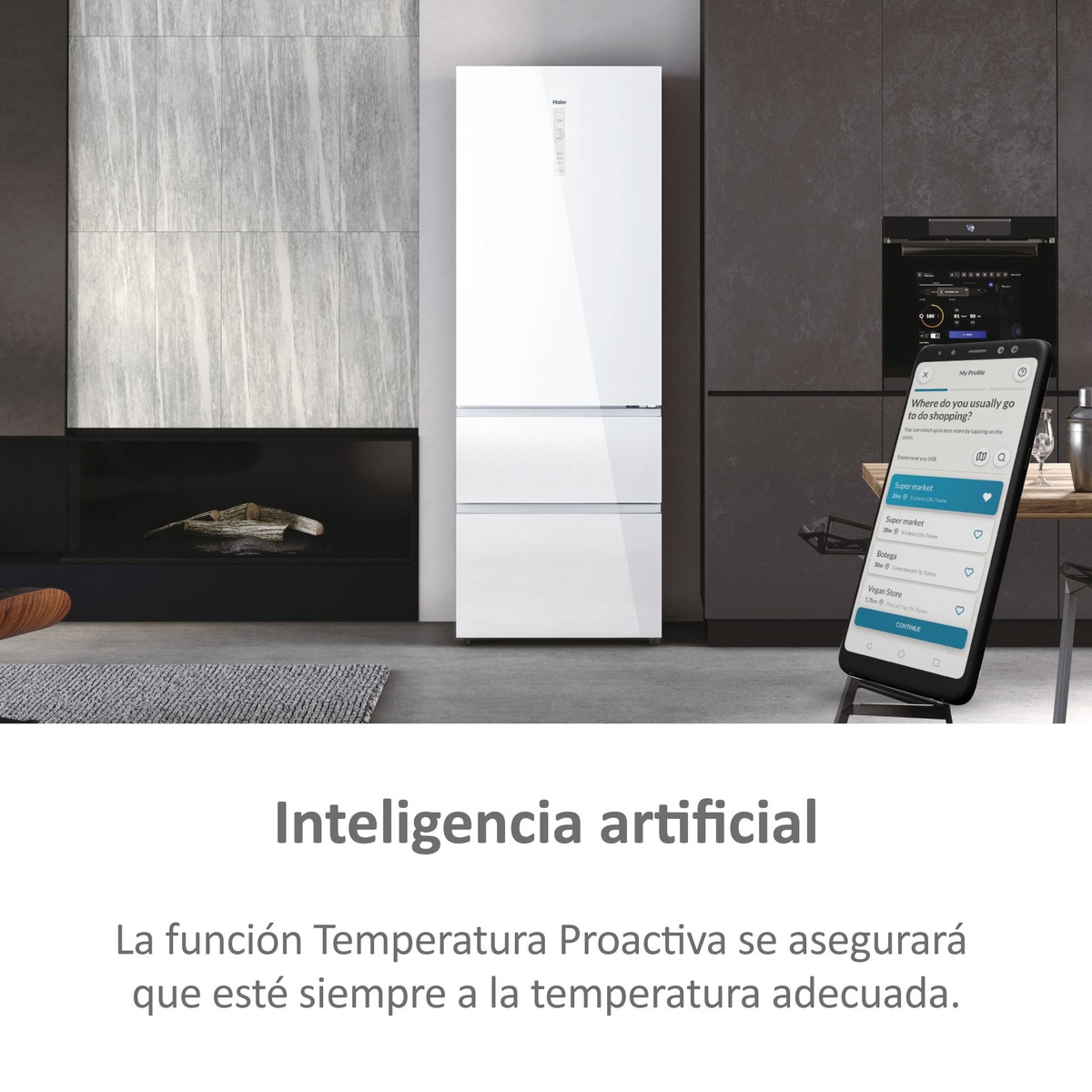 Frigorífico combi Haier, Wifi, Total No Frost, 70 cm de ancho 3D 70 Series 7- HTW7720DNGW Cristal blanco-8