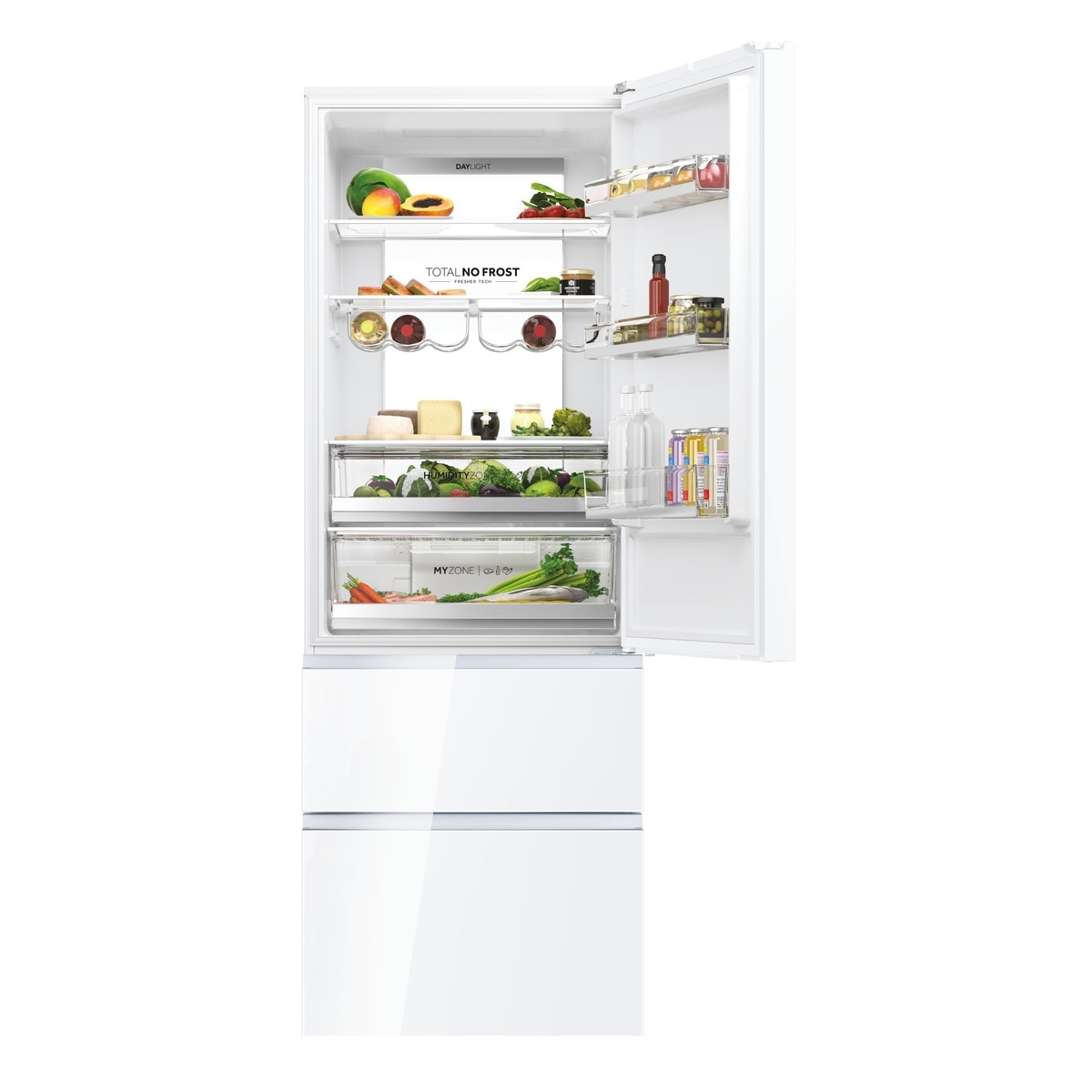 Frigorífico combi Haier, Wifi, Total No Frost, 70 cm de ancho 3D 70 Series 7- HTW7720DNGW Cristal blanco-4
