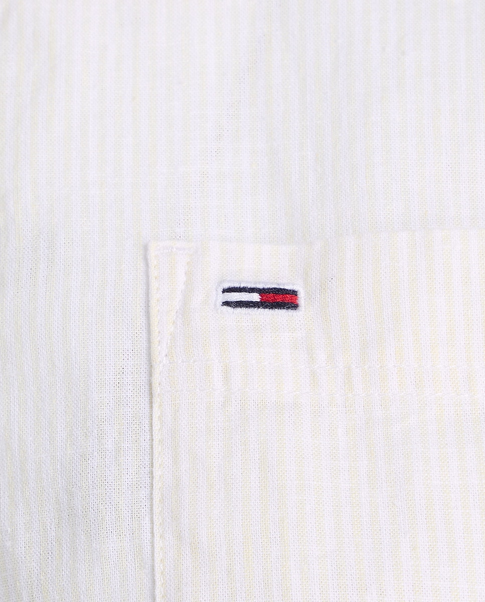 Camisa às Riscas de Linho Amarelo-6