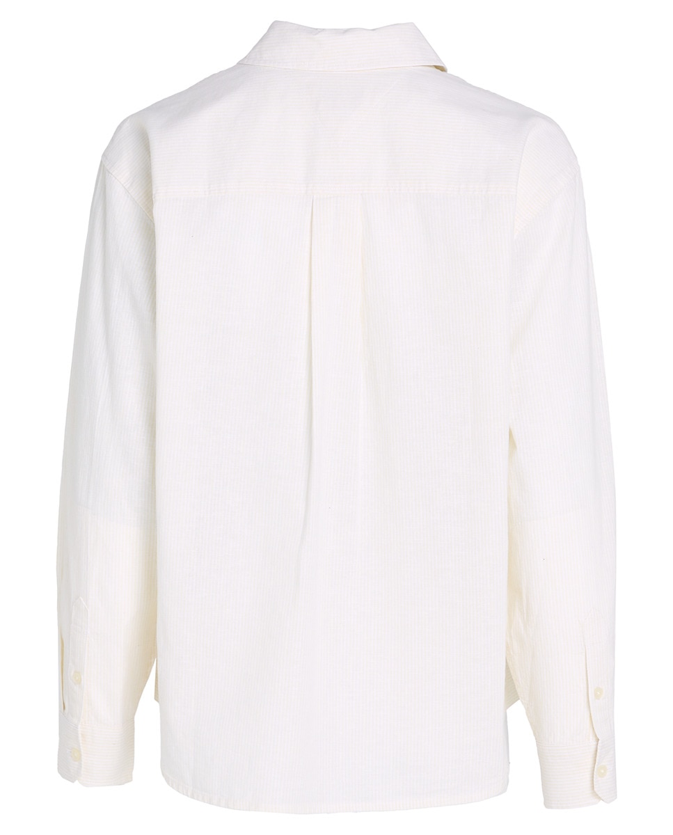Camisa às Riscas de Linho Amarelo-5