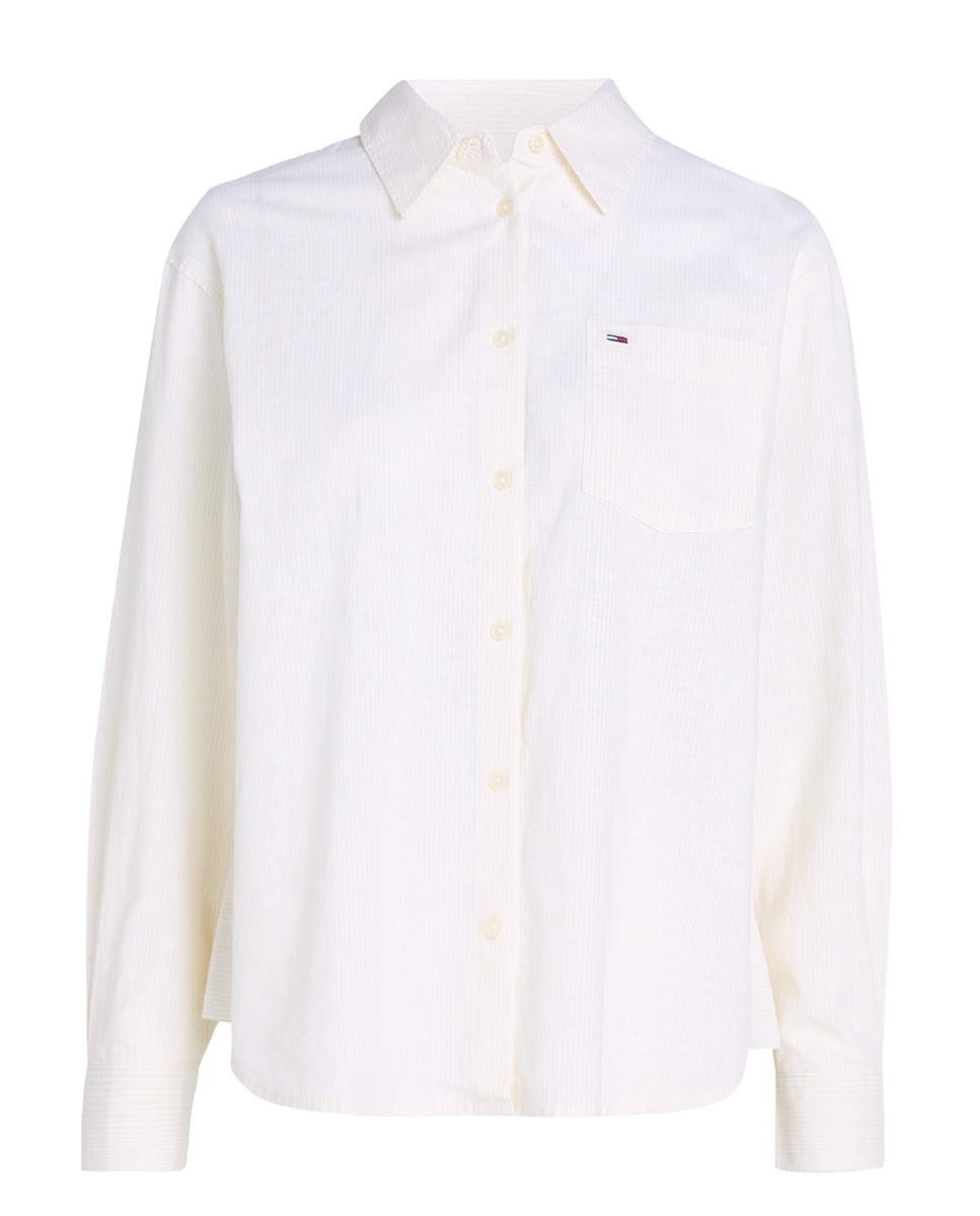 Camisa às Riscas de Linho Amarelo-4