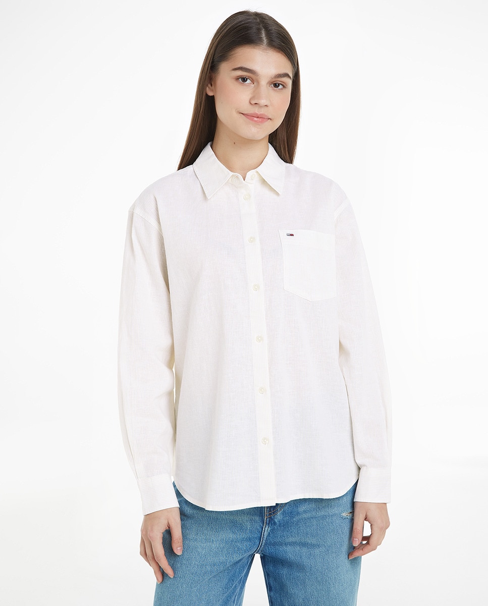 Camisa às Riscas de Linho Amarelo-1