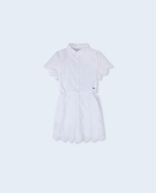 Imagen 0 de Vestido de niña con calados en color blanco