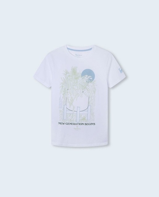 Imagen 0 de Camiseta de niño blanca con print en el frente