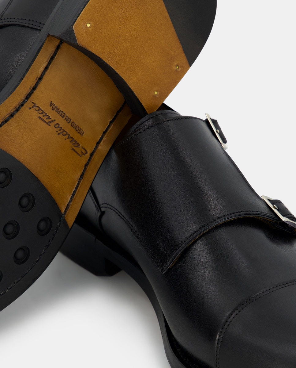 Bluchers com Fivela Dupla e em Pele Preto-5