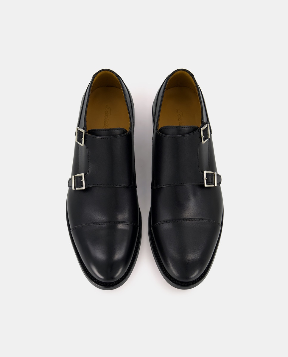 Bluchers com Fivela Dupla e em Pele Preto-4