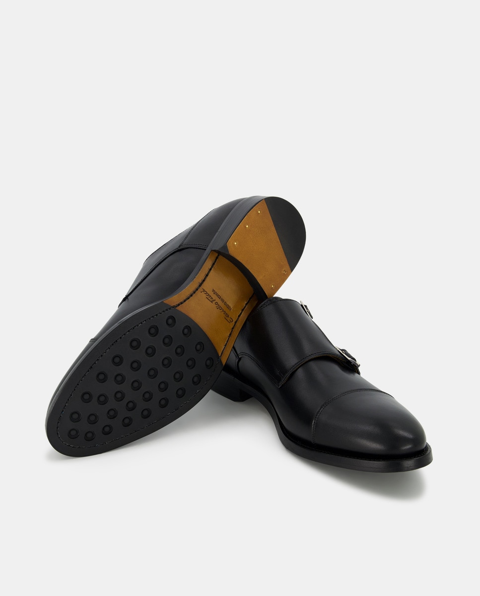 Bluchers com Fivela Dupla e em Pele Preto-2