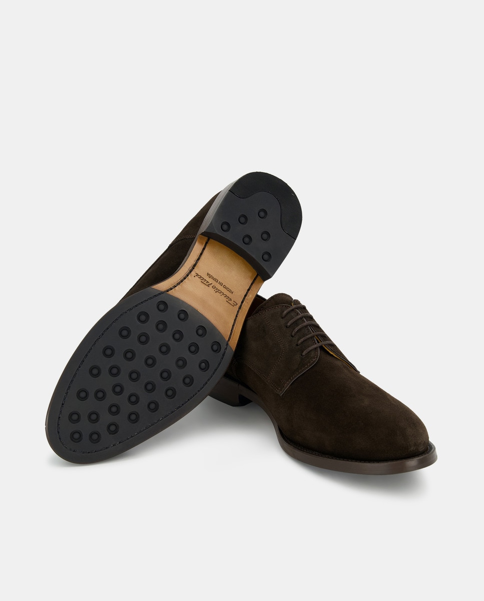 Sapatos de Atacadores com Pala Lisa e em Pele Castanho-escuro-2