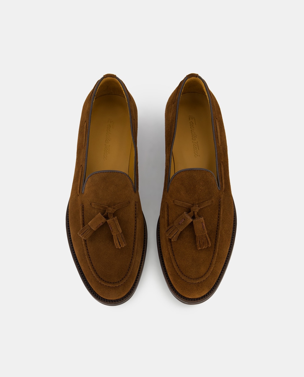 Mocassins com Borlas e em Pele Castanho-4