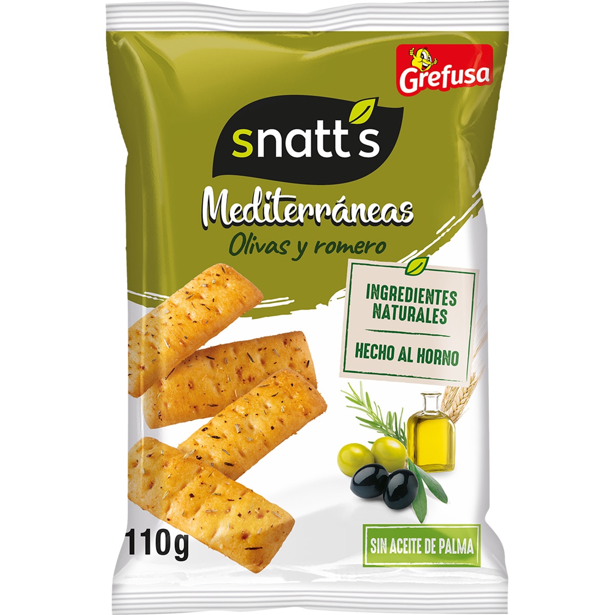 Snacks Mediterráneas con olivas y romero sin aceite de palma paquete 110 g