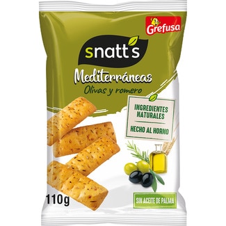 Snacks Mediterráneas con olivas y romero sin aceite de palma paquete 110 g - Snatt's