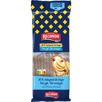 pan tostado 85% integral sin sal y sin azúcar 75 rebanadas bolsa 540 g - Recondo