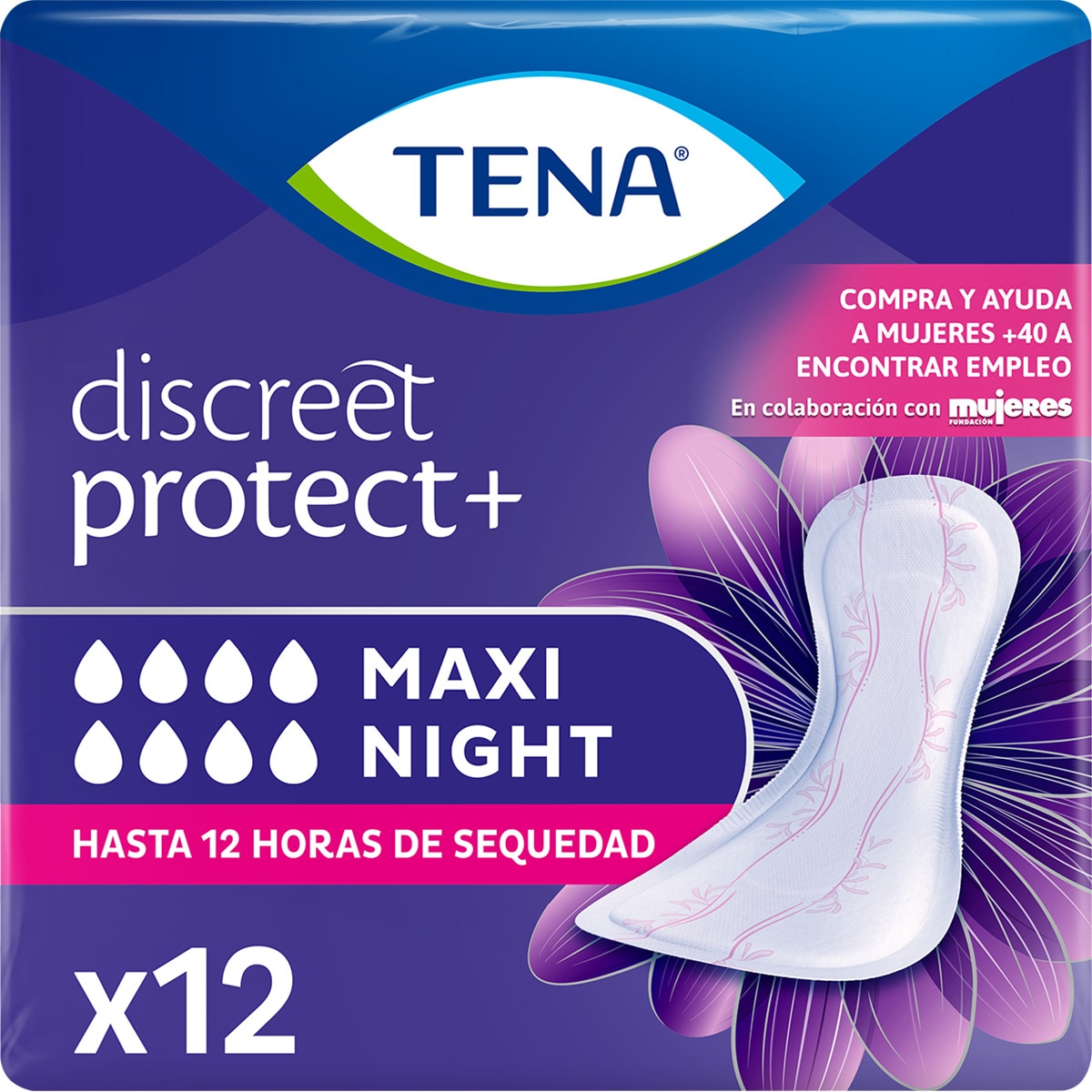 Discreet Protect+ Maxi Night compresa de incontinencia bolsa 12 unidades