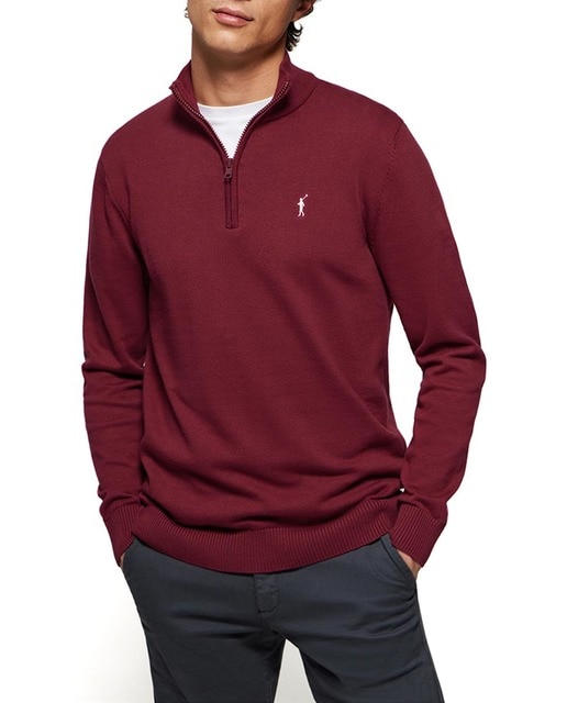Imagen 0 de Jersey burdeos de punto de cuello subido y cremallera y logo Rigby Go