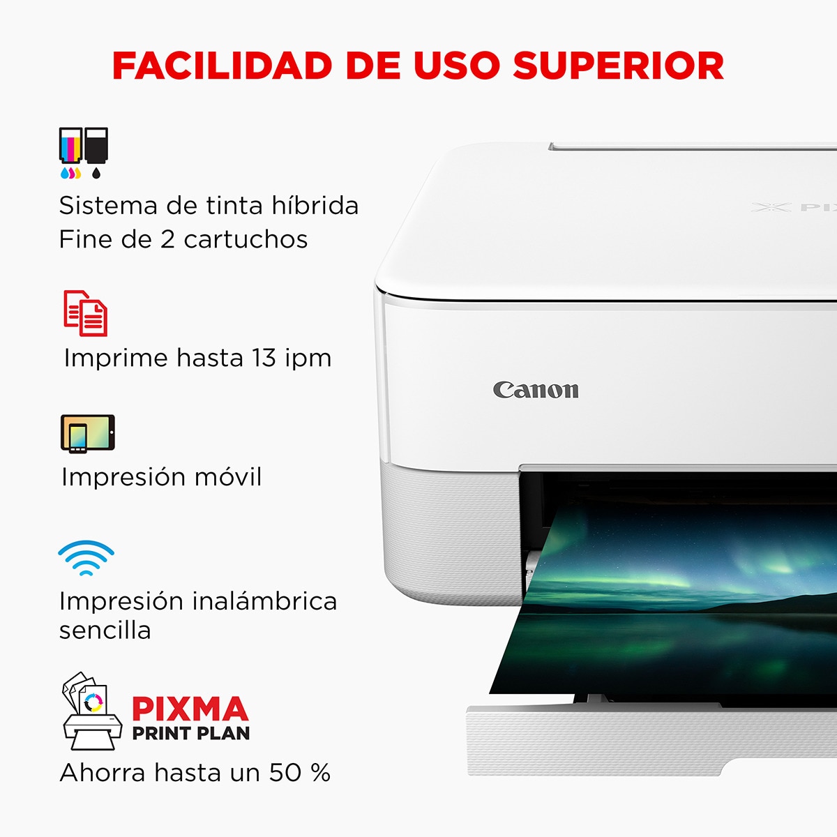 Impresora multifunción tinta Canon PIXMA TS5351i, Wi-Fi. Compatible PIXMA Print Plan Blanco-4
