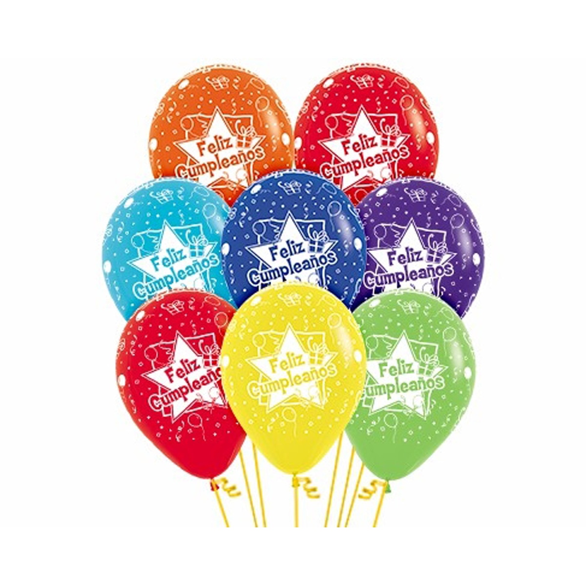 Pack 12 Globos Látex 30cm Feliz Cumpleaños Estrellas Liragram Colores Surtidos Multicolor-1