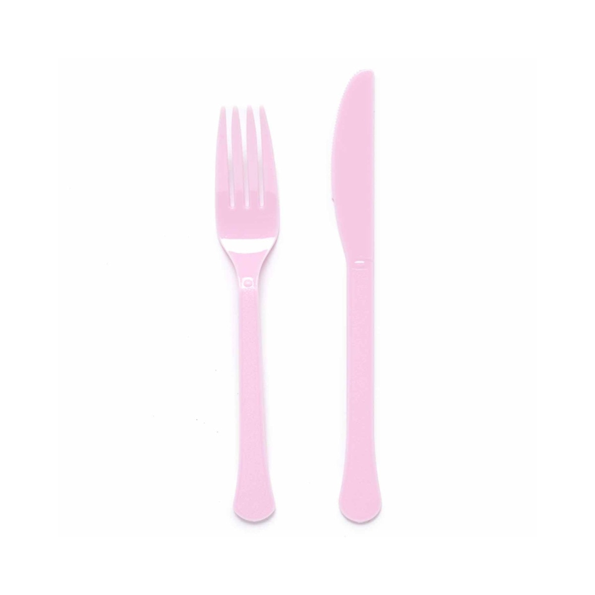Pack 12 Tenedores y 12 Cuchillos Plástico Reusables 18 cm Liragram Rosa Nube Rosa-1