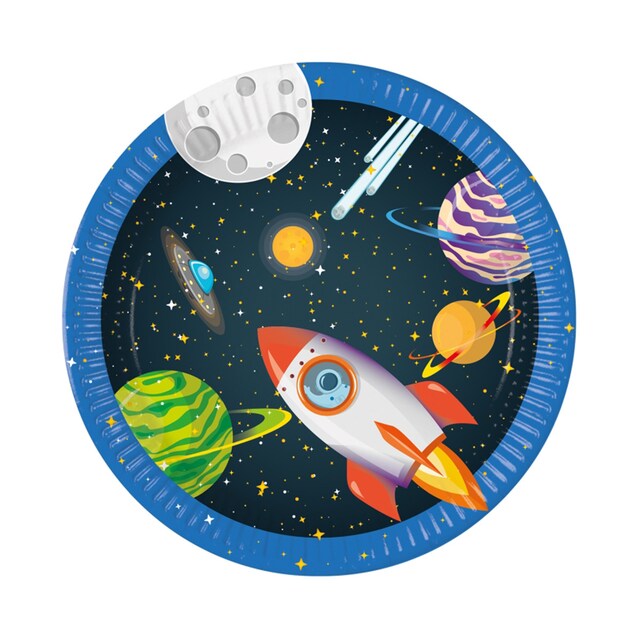 Imagen 0 de Pack 8 Platos Papel Fsc 23cm Cohete Espacial Liragram