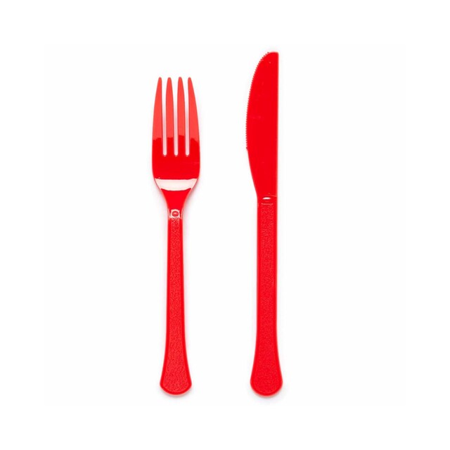 Imagen 0 de Pack 12 Tenedores y 12 Cuchillos Plástico Reusables 18cm Liragram Rojo Fiesta