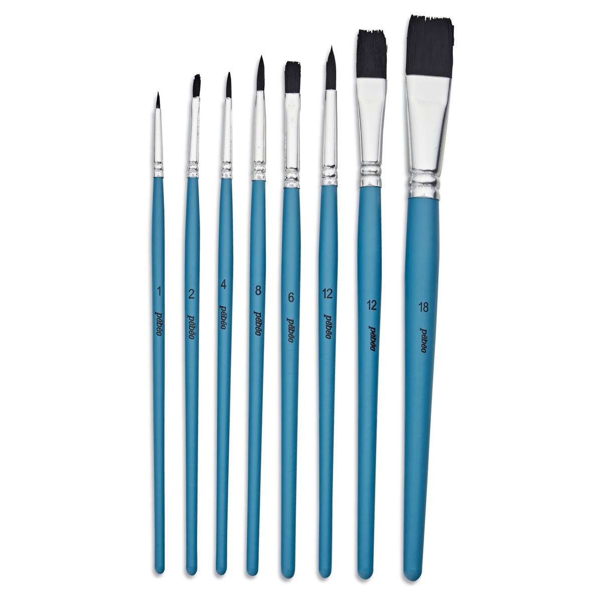 Set 8 pinceles acuarela redondos 1-4-8-12 y planos 2-6-12 y 18 Pebeo 2