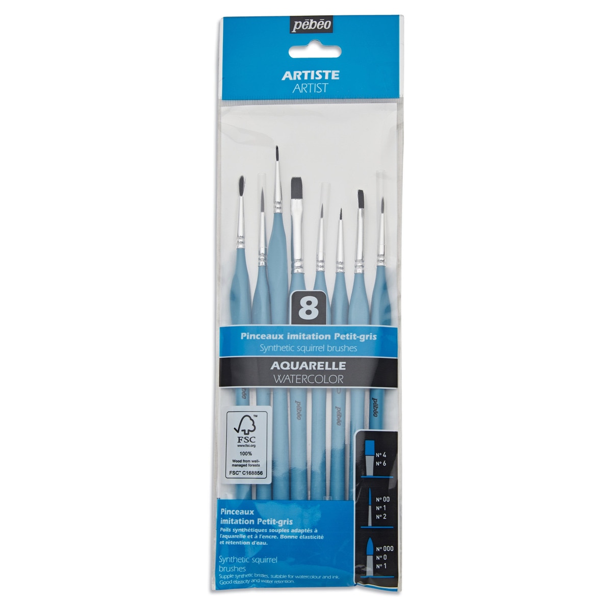 Set 8 pinceis aguarela varios tamanhos Pebeo 1