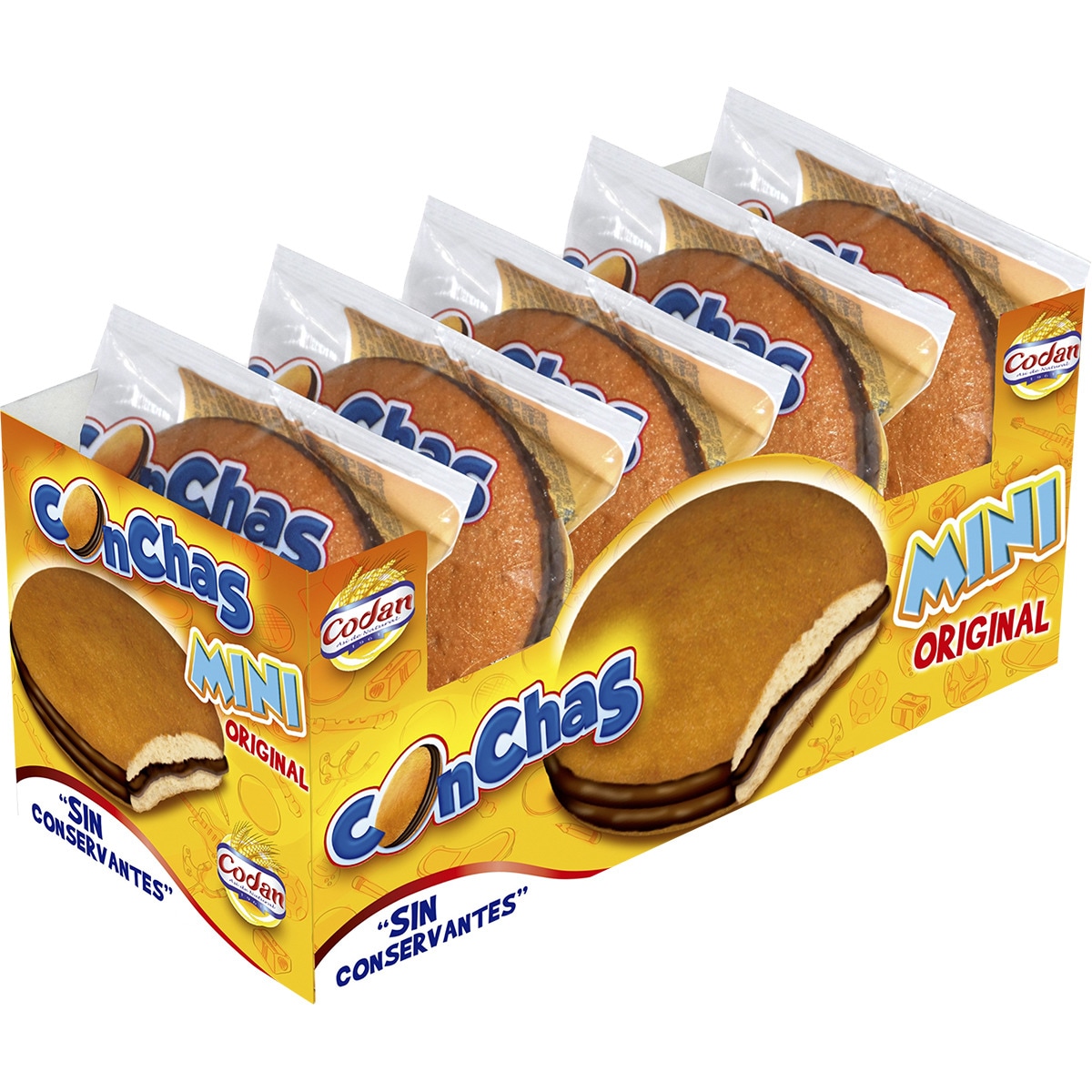 bizcochos rellenos de chocolate Conchas Mini estuche 200 g 5 unidades envueltas individualmente
