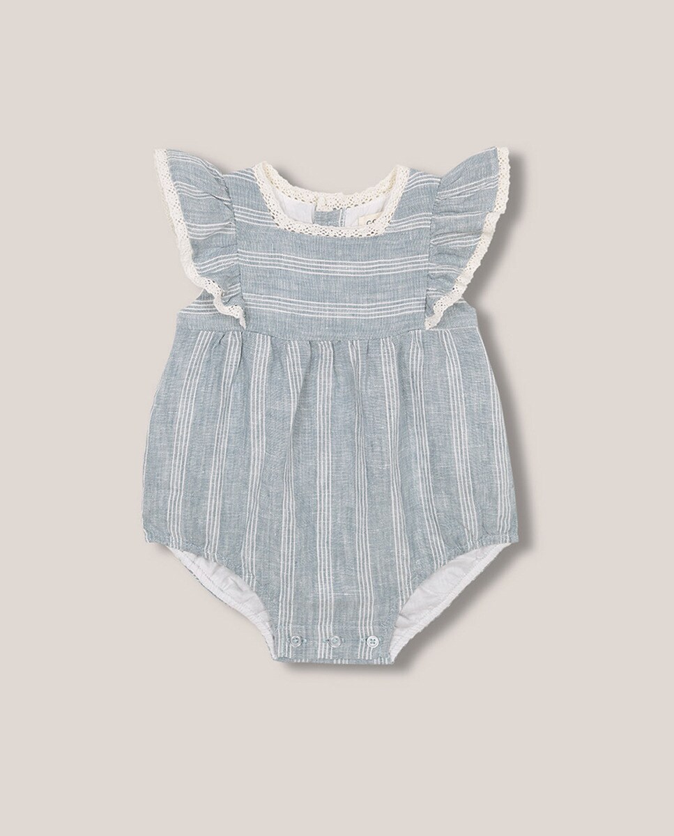 Babygrow às Riscas e Tiras Bordadas Azul-1
